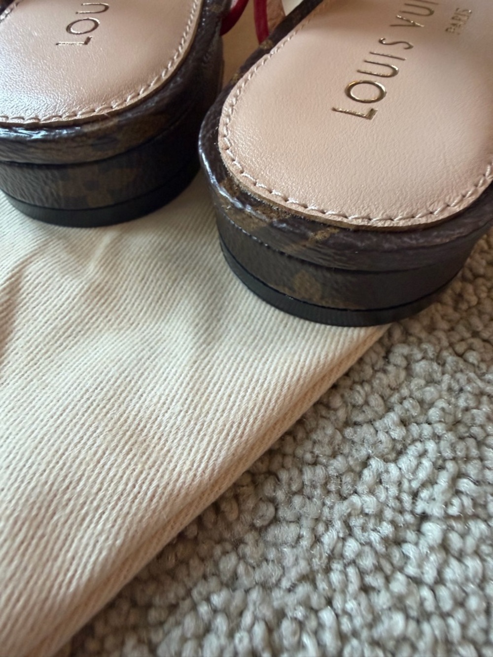 LV Monogram Pointed-Toe Slingback in Brown and Red 37 - Picture 5 of 13